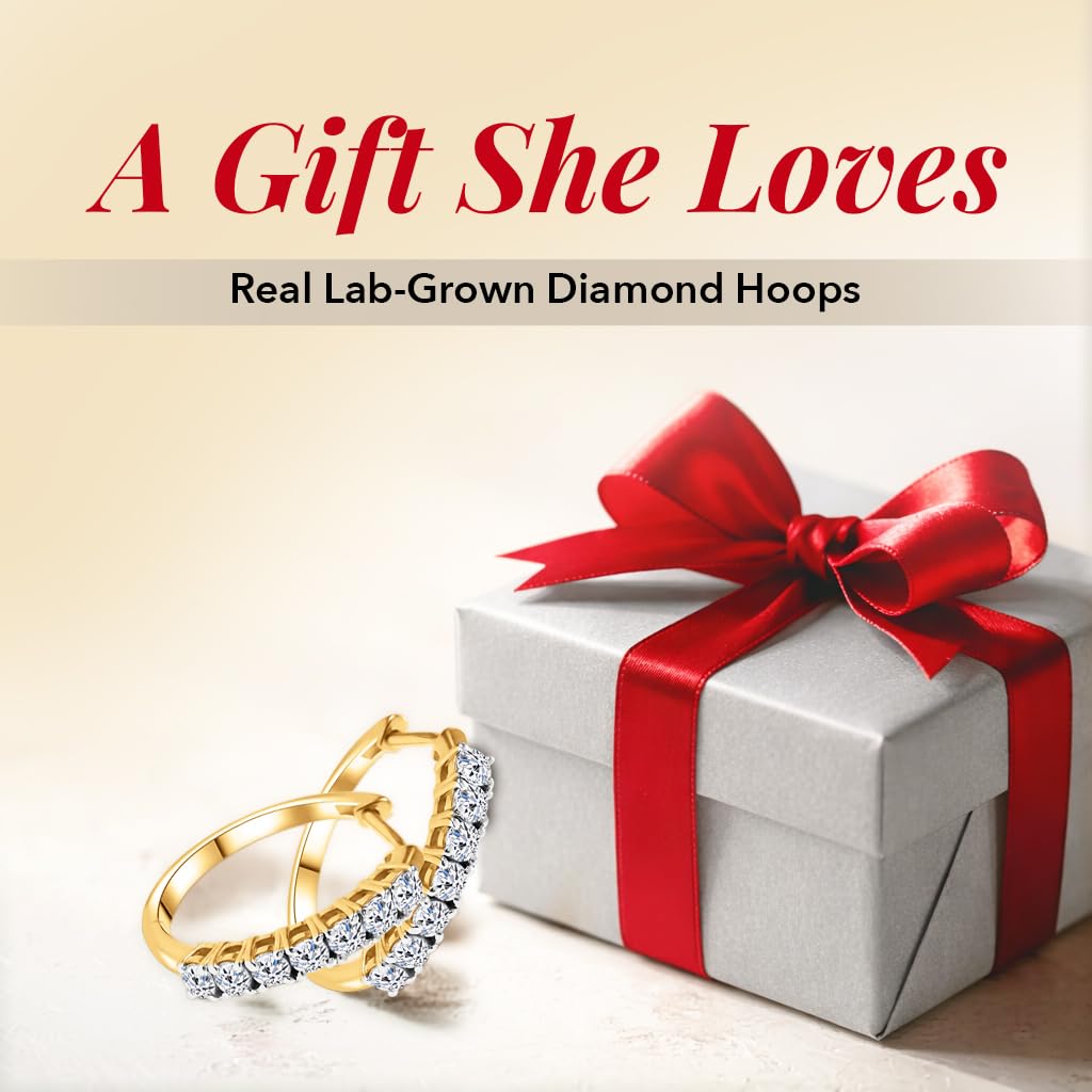 1 Carat Lab Grown Diamond Earrings for Women Hoops (G-H SI) in 18K Vermeil Yellow Gold Over 925 Sterling Silver Diamond Jewelry Gifts