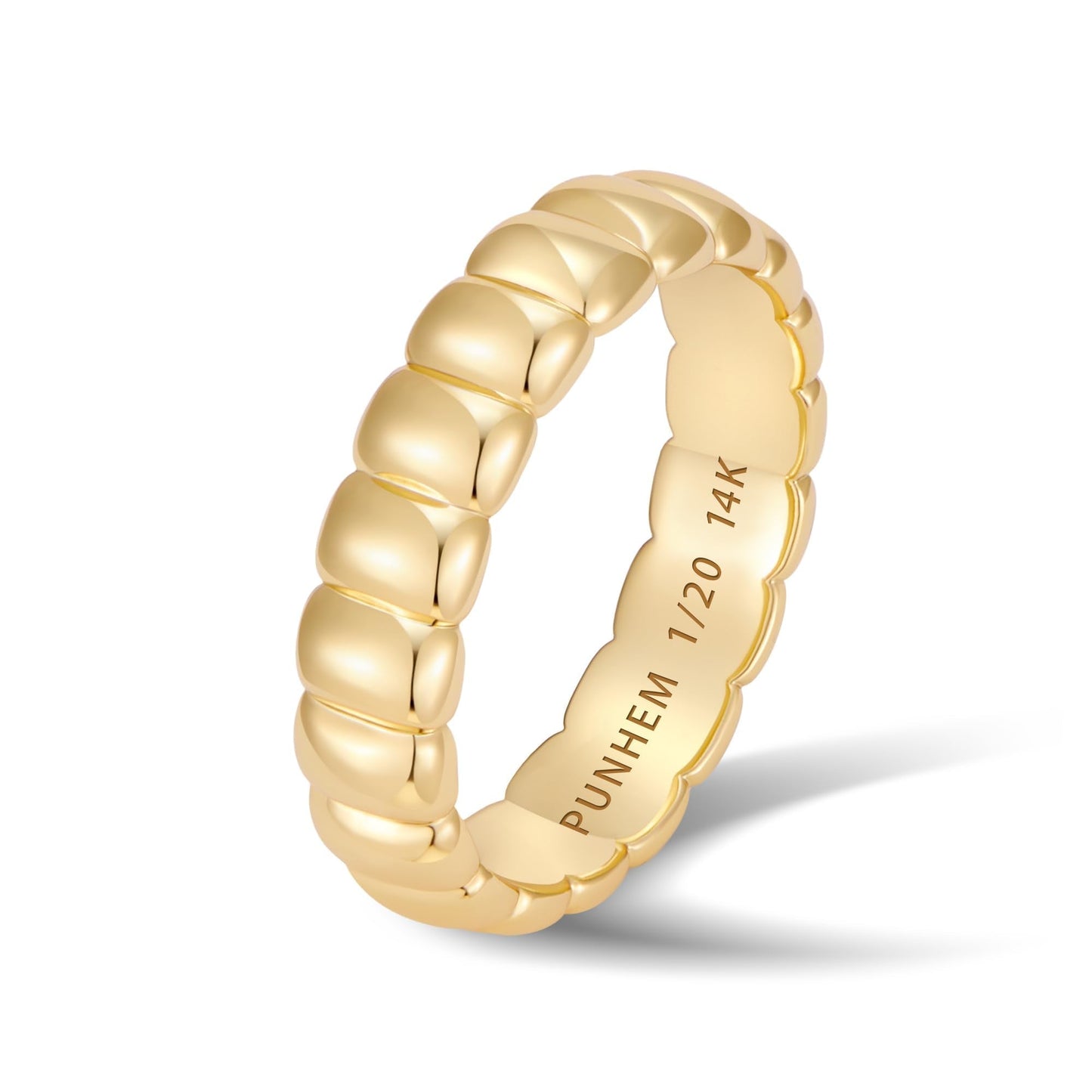 Punhem Chunky Gold Statement Rings for Women 14K Gold Silver Tone Non Tarnish Cute Puffy Dome Croissant Thumb Band High Polished Smooth Comfort Fit Size 5-10