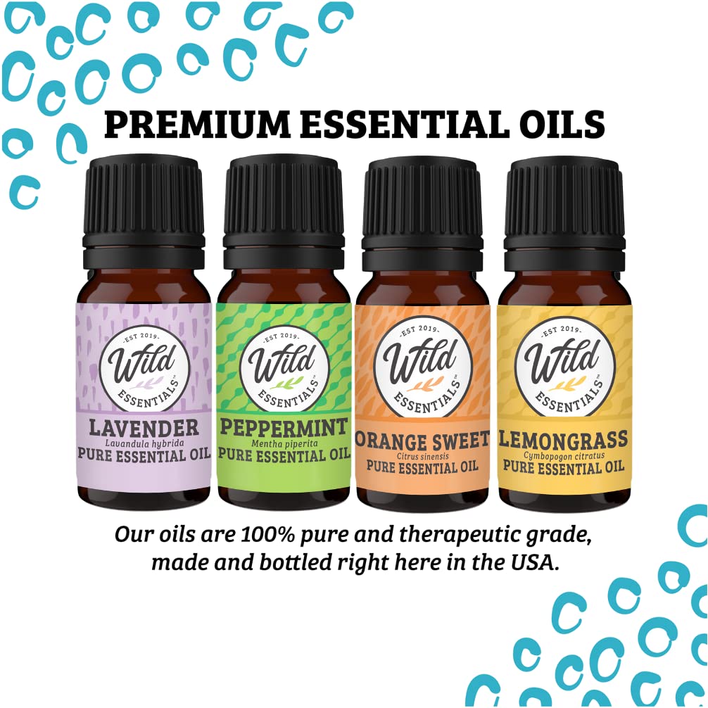 Wild Essentials CZ Flower Necklace Essential Oil Diffuser Kit with Lavender, Lemongrass, Peppermint, Orange Oils, 12 Refill Pads, Calming Aromatherapy Gift Set, Customizable Color Changing, Perfume