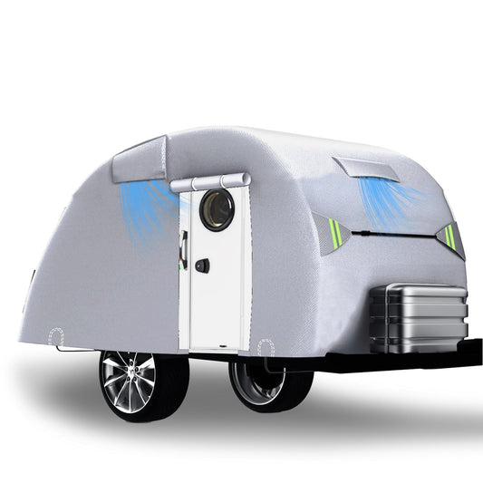 Zenicham Teardrop Camper Cover Waterproof, Fade and Tear Resistant Travel Trailer Cover Fits 15ft, Utility Silver Coated Fabric RV with Metal Buckle, Outdoor Windproof Heavy-Duty Camper Covers