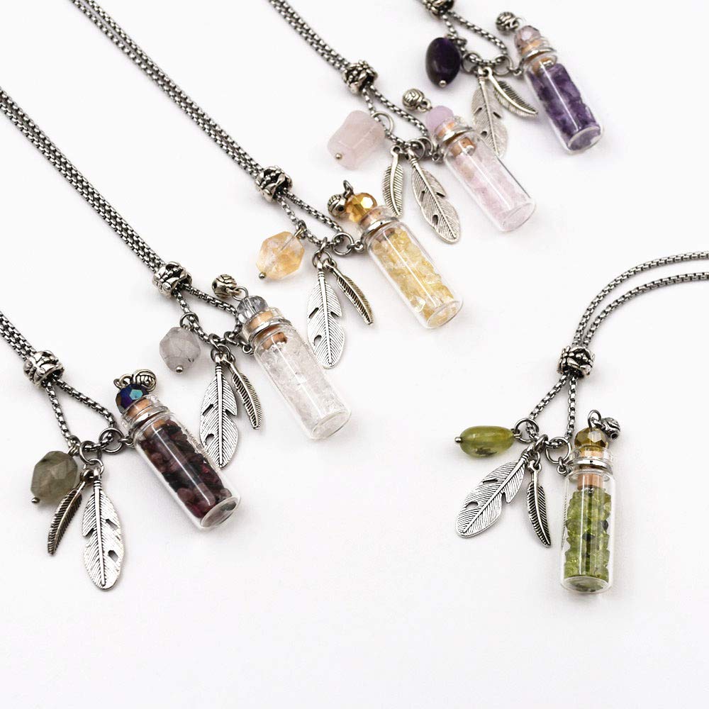 CoolDIY Aromatherapy Essential Oil Diffuser Necklace Locket Pendant Stainless Steel Chain Perfume Crystal stone Pendant Necklace (Black)