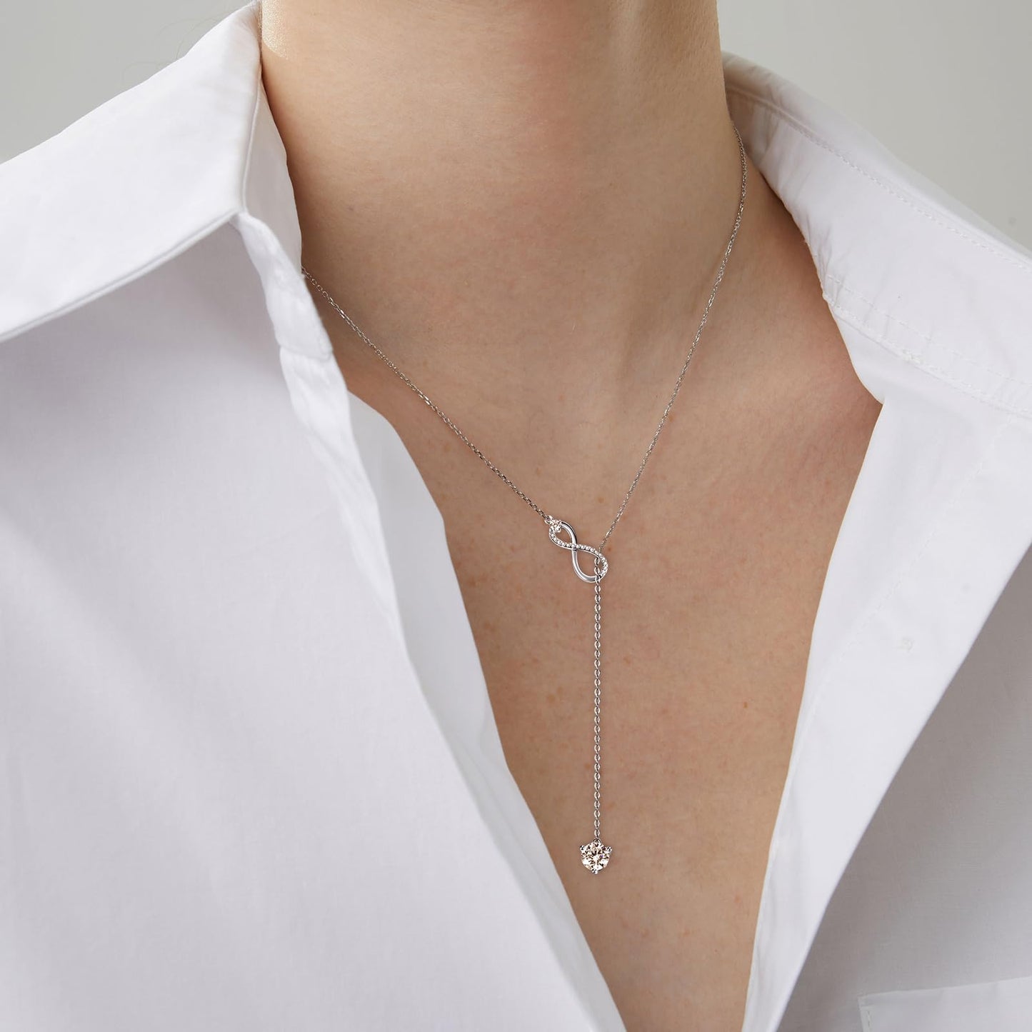 AINUOSHI Twist Infinity Y Necklace Moissanite Pendant Lariat Necklace For Women 925 Sterling Silver Dainty Drop Necklaces 1.26CT with Certificate of Authenticity D Color VVS1 Birthday Prom Anniversary Christmas Valentine's Day Gifts 16 to 20 Inch