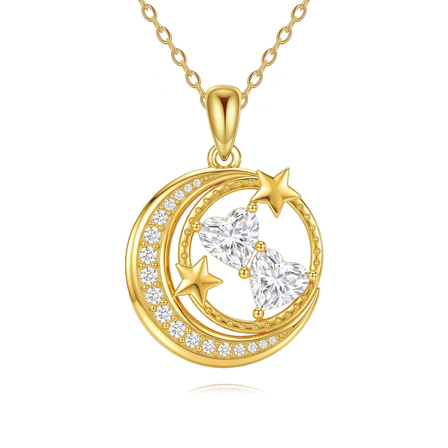 SOACAE Moissanite Moon and Star Necklace 925 Sterling Silver 1.6ct Lab Created Moissanite 18K Gold Plated Pendant Moon Star Jewelry Gifts for Women