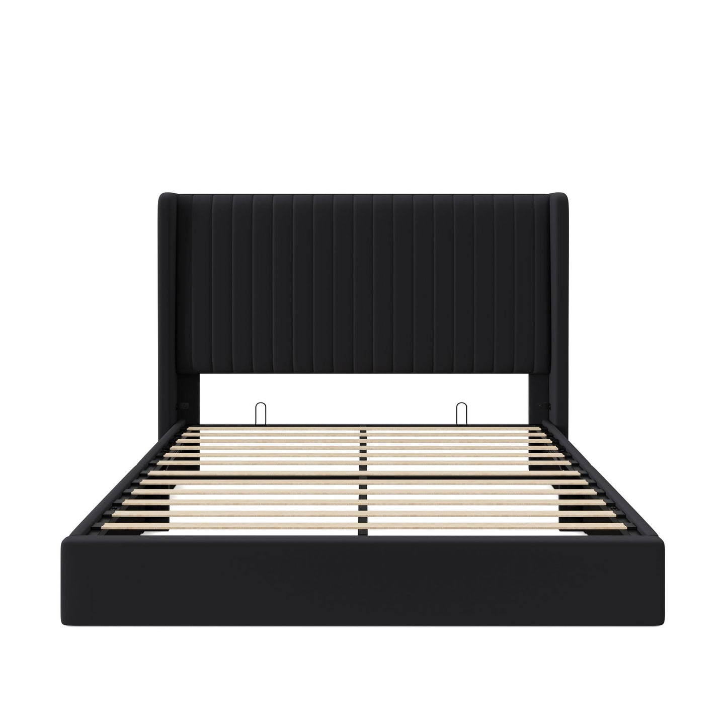 Allewie Queen Size Lift Up Storage Bed Frame, Hydraulic Support System, Upholstered Platform Bed Frame, Underneath Storage, Vertical Channel Tufted Headboard with Wingback, No Box Spring Needed, Black