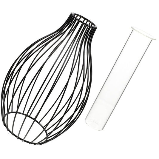 Garneck Geometric Iron Frame Vase with Small Glass Propagation Tubes, Hydroponic Planter for Home Décor, Nordic Style Desk Terrarium Plant Holder with Black Metal Stand