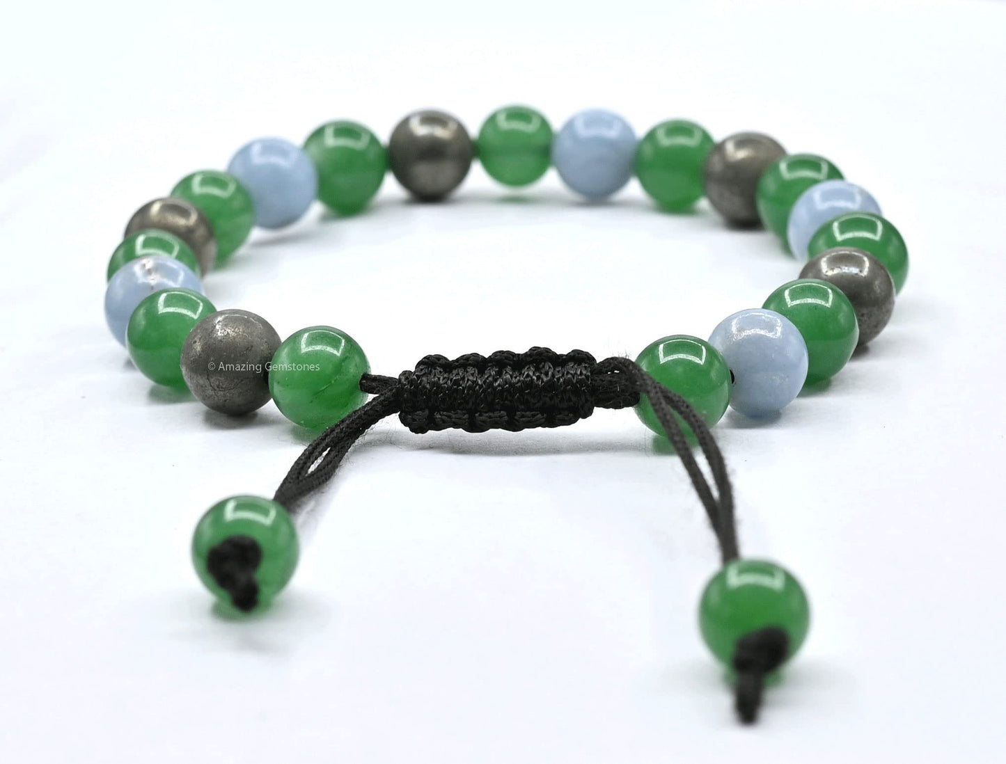 Amazing Gemstone Motivational Bracelet for Women Men Manifestation - Pyrite Angelite Green Aventurine Bracelet for Healing Calming Anxiety Stress Relief Gifts Pulseras Para Hombres Mujer (Adjustable)