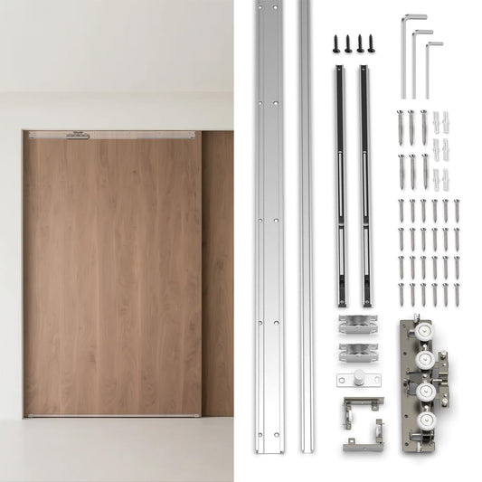 30-59 Inch New Heavy Duty Hidden Sliding Barn Door Hardware and Track, Floating Wall Mounted Invisible Sliding Door Track, Soft Close, Quiet, Easy Install (Can Installed on Doors up to 59 Inch)