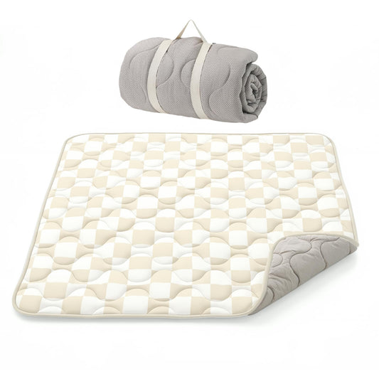 Momcozy Baby Play Mat for Floor, 50"x50" Thickened Playpen Mat, Playmate for Baby Tummy Time, Waterproof & Non-Slip, Foldable Outdoor Mat with Carrying Handle, Khaki Plaid