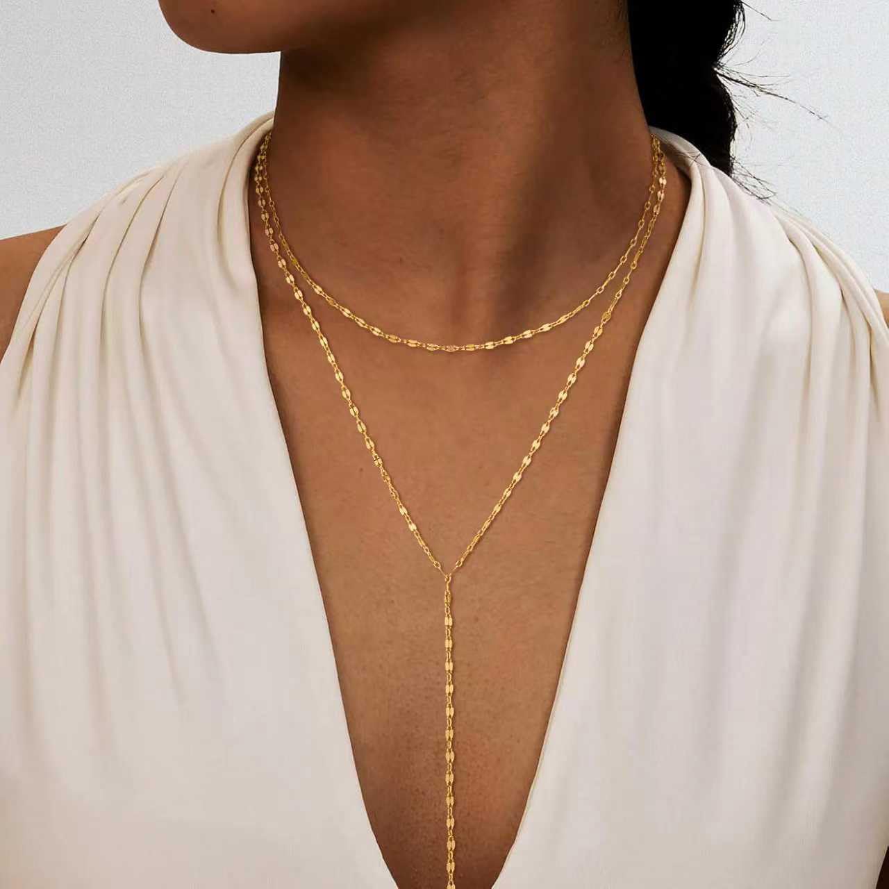Fglqfam Lariat Necklace for Women, Dainty Long Necklaces, 14k Gold/Silver Plated Y-Shaped Drop Chain Necklace, Simple Layered Necklaces, Trendy Jewelry Gifts