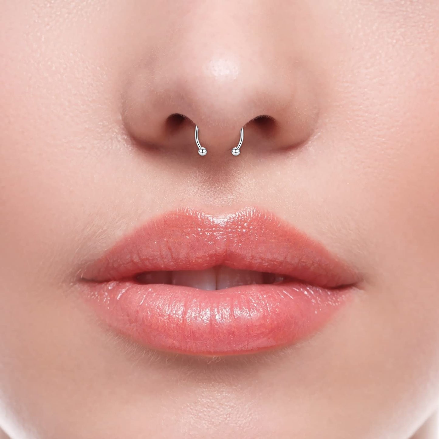 JFORYOU Fake Nose Ring Fake Septum Fake Nose Ring Hoop Faux Nose Piercing Spring Clip on No Pierced Non Piercing Faux Body Piercing Jewelry for Women Men Black Rosegold Silver