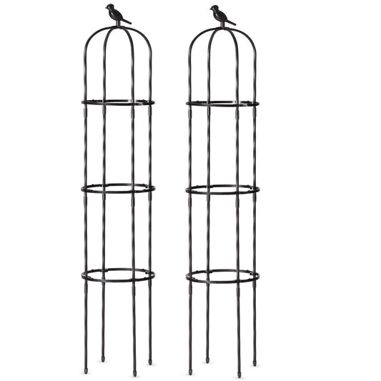 FOLLOOK Garden Trellis Obelisk for Climbing Plants, Lightweight Metal Plant Support for Roses Clematis Vines, Rustproof Decorative Trellis for Outdoor Garden Patio Planter, Black, 2 Pack