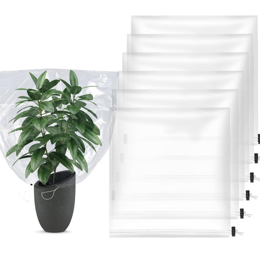 6 Pcs Winter Plant Cover Freeze Protection - 39" x 39" Plastic Plant Frost Bags with Drawstring, Transparent Waterproof Plant Shelter Coverings for Outdoors Garden Plants Shrubs Sapling Bushes