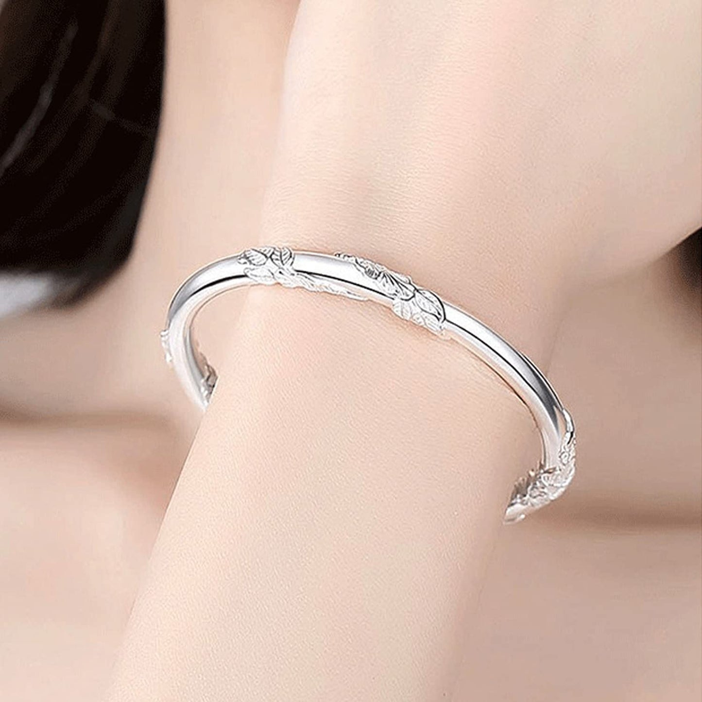 MENGSHA 925 Sterling Silver Bracelet Engrave Bangle Bracelets for Women Handmade Adjustable Bracelets Open Cuff Bracelets Lovefriendship Bracelets Fashion Simple Jewelry Bangles Mom Wife Gift