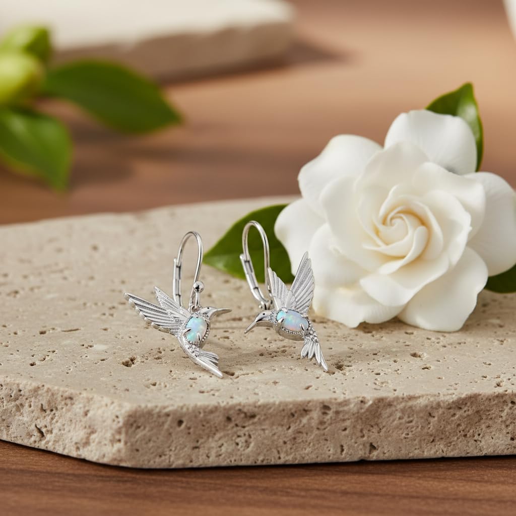 BETHZA Hummingbird Earrings 925 Sterling Silver Natural Moonstone Hummingbirds Drop Dangle Earring Animal Jewelry Gifts for Women