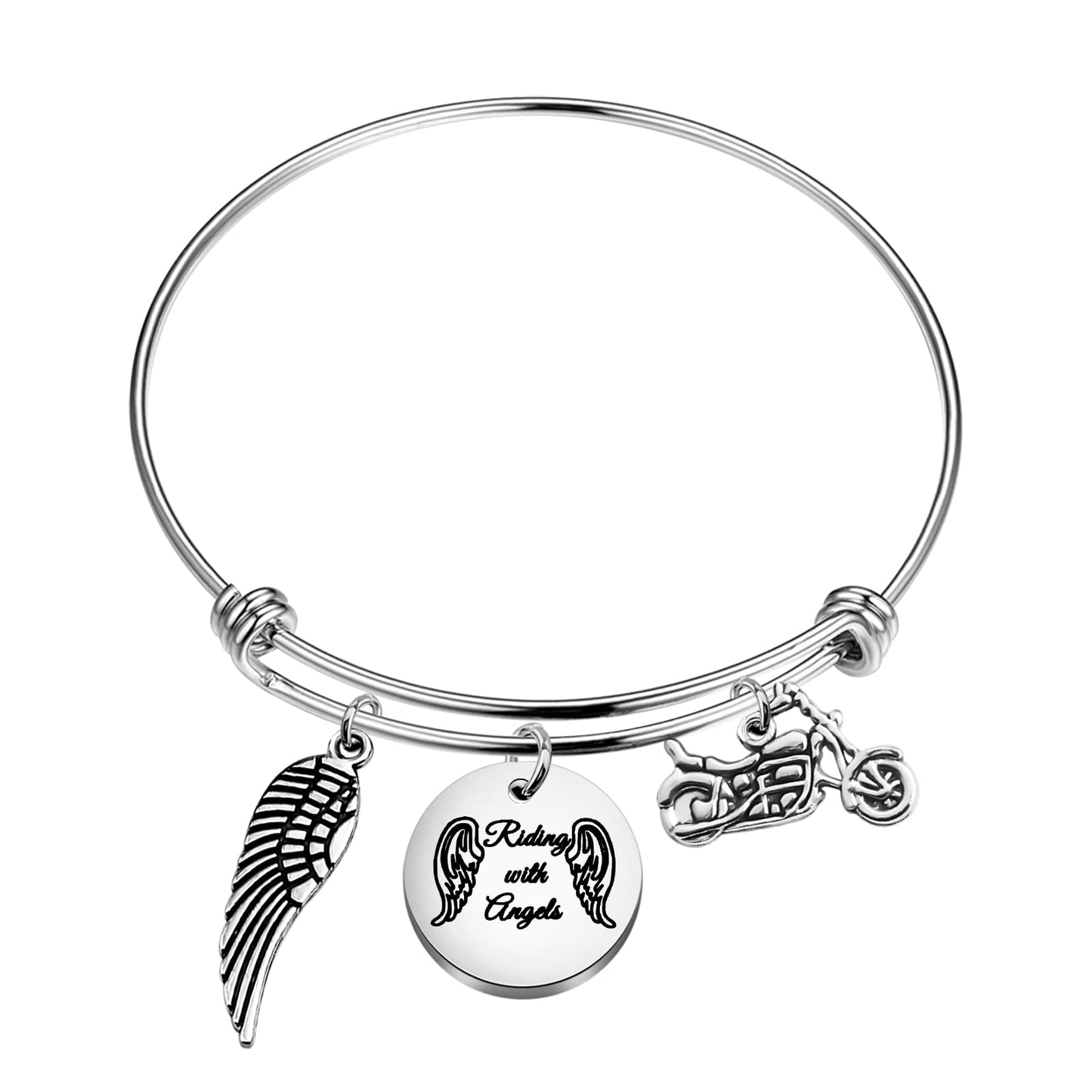Zuo Bao Motorcycle Memorial Jewelry Memorial for Brother Dad Husband Sympathy Gift Riding with Angels Bracelet with Wing Car Truck Memorial (Riding with Angels)