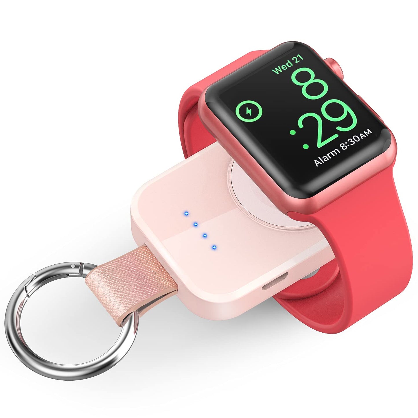i.VALUX Portable Wireless Charger for Apple Watch Series 11/10/9/8/UItra/7/6/5/4/3/2/SE, Compact Magnetic iWatch Charger 1000mAh Power Bank Keychain Travel Accessories for Mother Girl-Pink