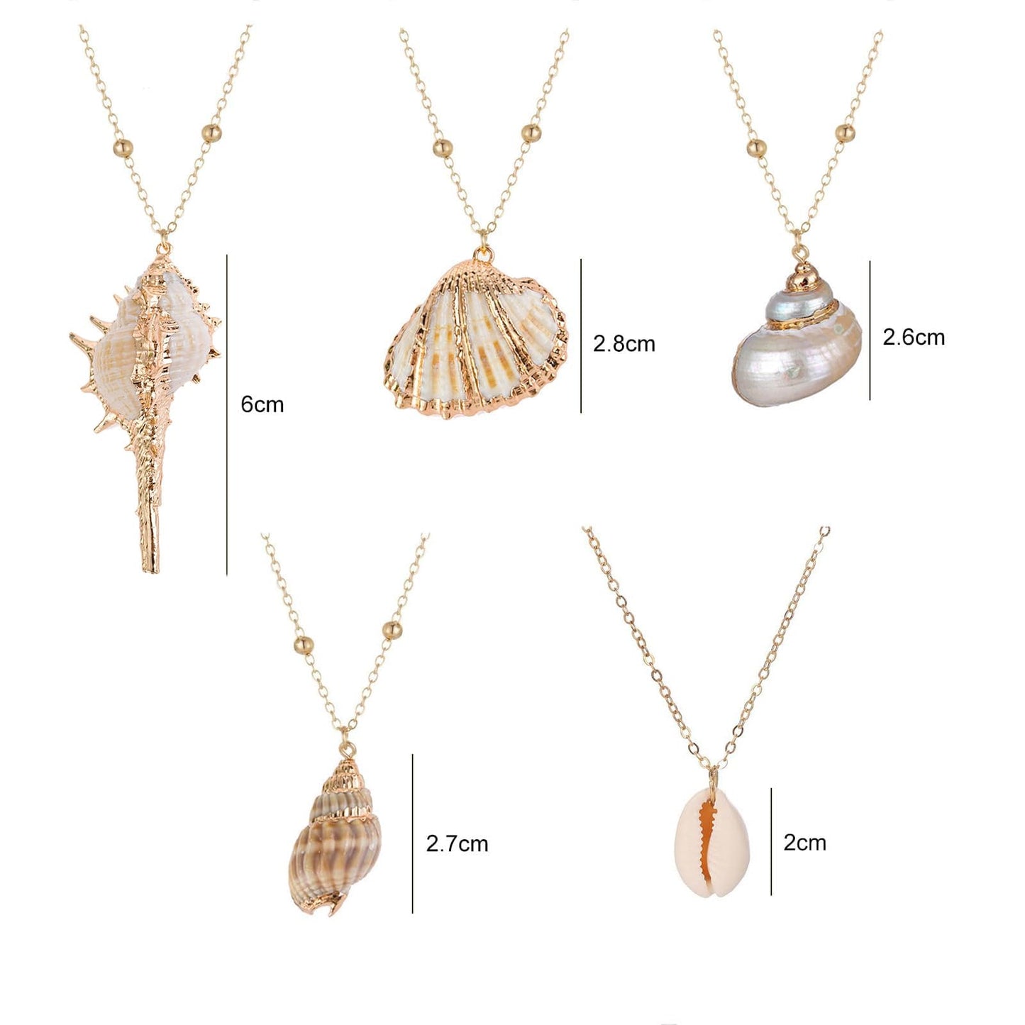 Haceolhada 5Pcs Natural Scallop Conch Seashell Necklace Sea Sshell Necklace Adjustable Seashell Jewelry Gifts for Women