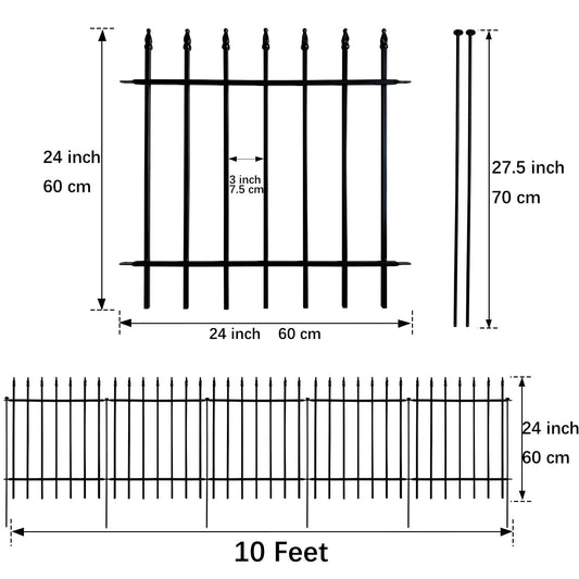 Thealyn Metal Decorative Garden Fence 24" Wide x 24" High (5 Panels, Total Length 10 feet), Metal Border Folding Fence, Landscape Fencing Dog Fence Pet Fence for Flower Bed, Yard, Animal Barrier
