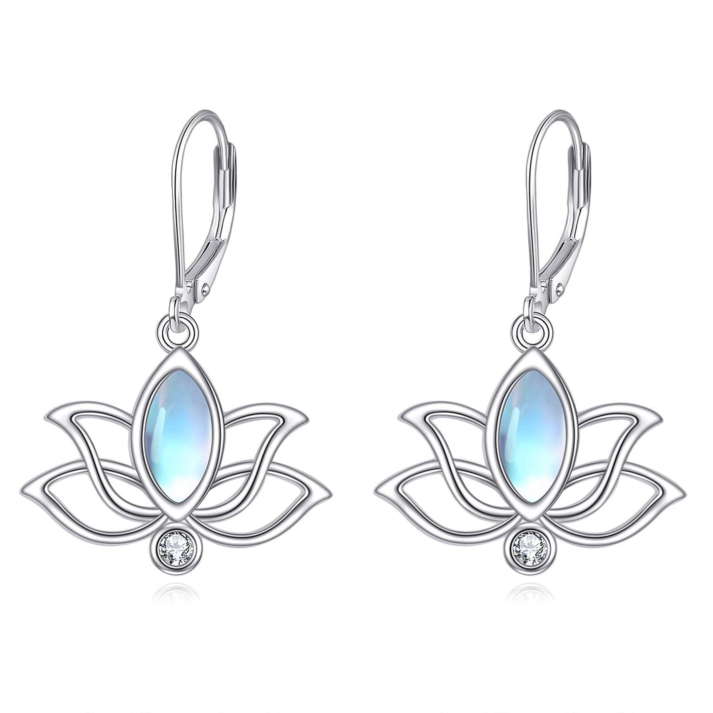 YFN Lotus Flower Earrings Sterling Silver Birthstone Lotus Leverback Dangle Drop Earrings Jewelry Gifts for Women (M. Moonstone)