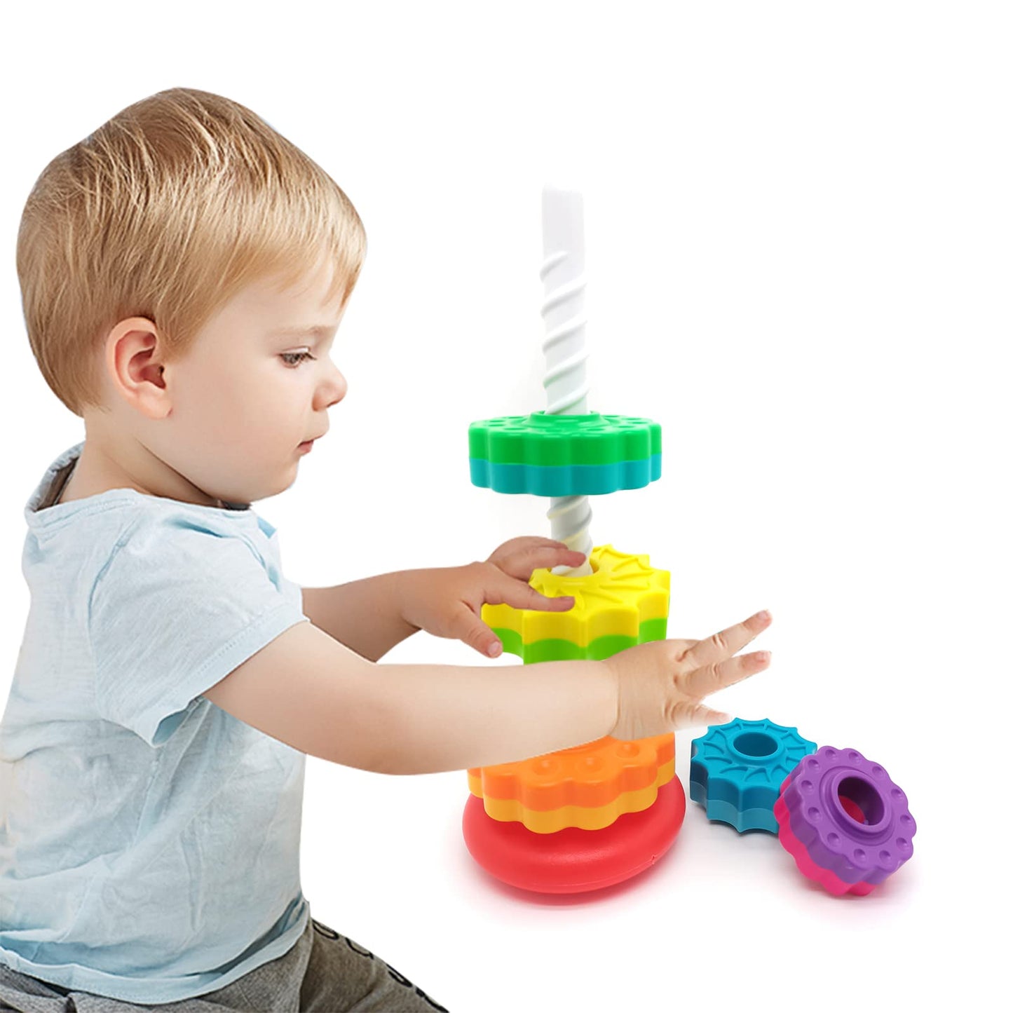 LUCKFUTURE Spinning Stacking Toys, Educational Toddler Toy Stacking Rings Baby Toys, Montessori Toy for Girls and Boys, Spin Gears Christmas Birthday Gift for 1-3 Year Old (Pack of 2)