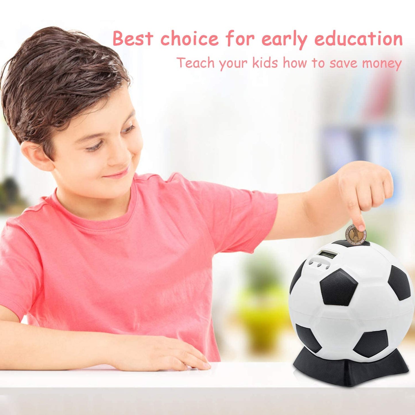 MOMMED Piggy Bank for Boys,Digital Bank,Soccer Ball Piggy Bank,Soccer Gifts for Boys,Coin Bank with Football Look,Coin Bank with Automatic LCD Display(Small)