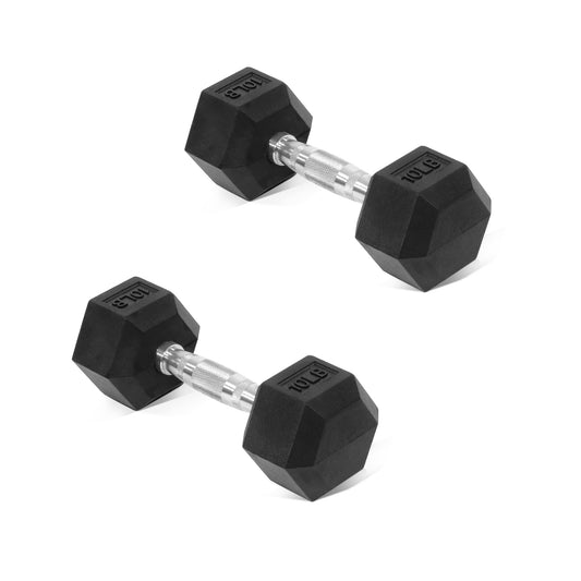 Fitvids Rubber Encased Hex Dumbbell, Hand Weights Set of 2 with Anti-Slip Cast Iron Grip for Strength Training, 10 LB Pair
