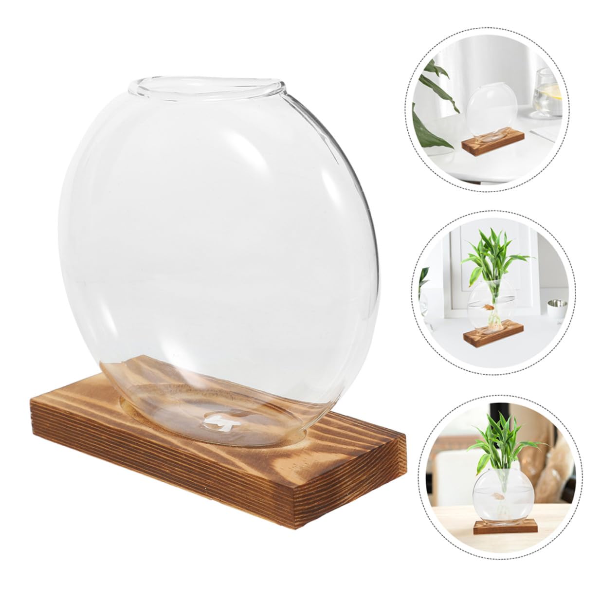 Toyvian 2pcs Hydroponic Glass Vase for Plants with Wooden Base Plant Propagation Station Indoor Terrarium Planter for Home Office Décor