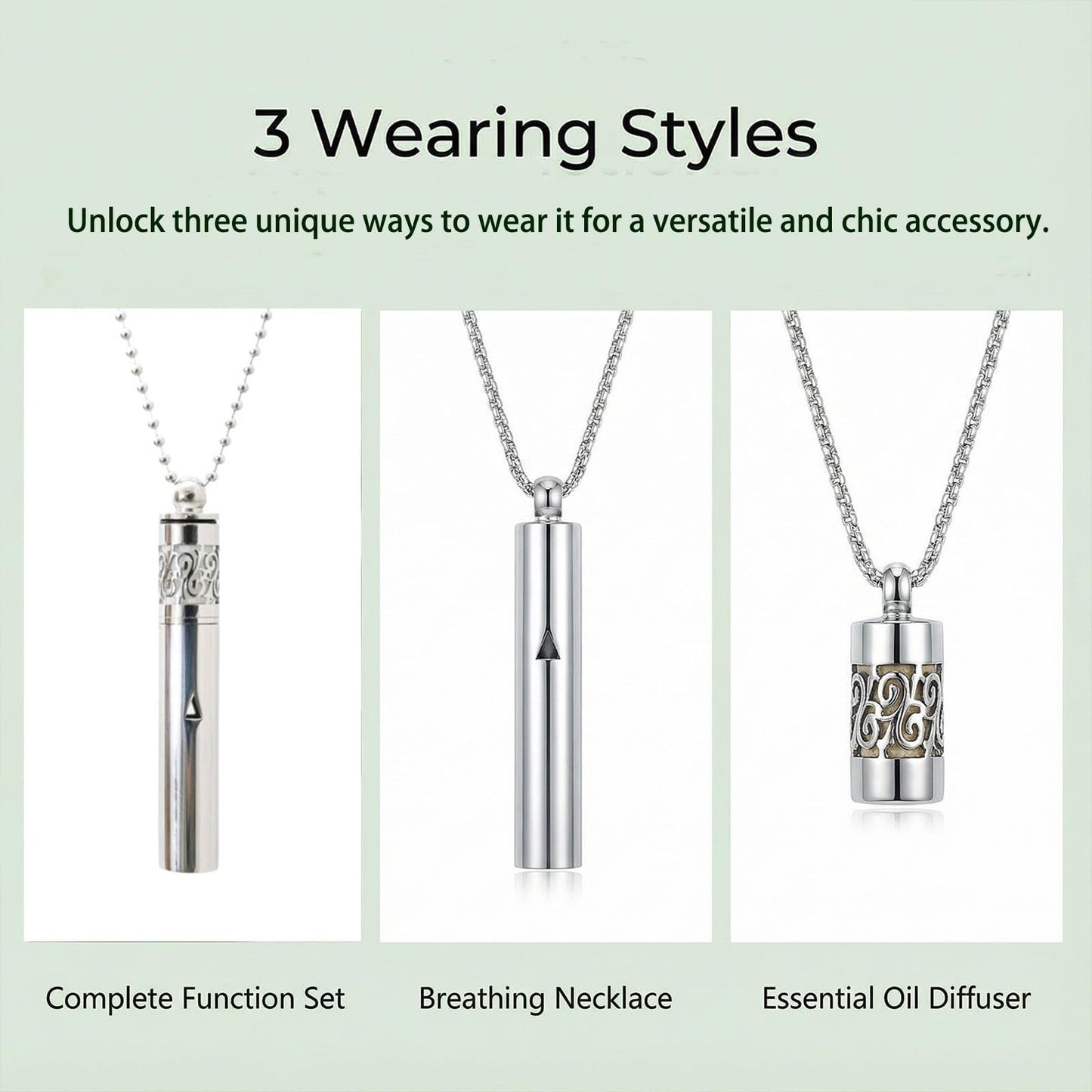 phaxud Stainless Steel Mindfulness Breathing Necklace for Anxiety Original Upgrades Quit Smoking Necklace with Essential Oil Diffuser Multifunctional Jewelry (G)