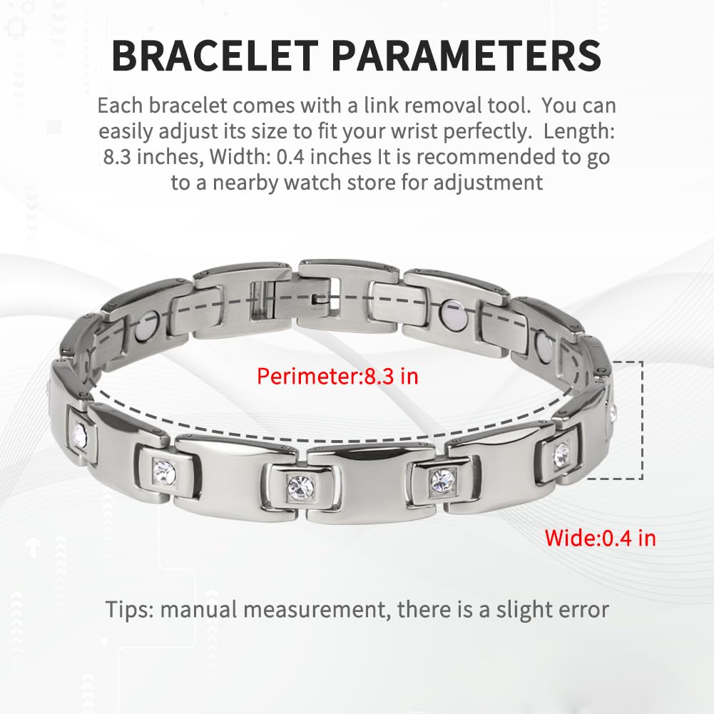 Women's Ultra Strength Magnetic Bracelet, Stainless Steel Magnetic Bracelets for Women, Adjustable Length with Sizing Tool Fashion Accessories, Therapy Jewelry with Gift Box (Silver)