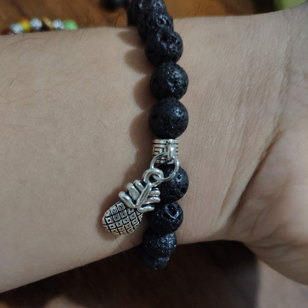 JczR.Y Seven Chakra Gemstone Bracelet Handmade Lava Rock Stone Beads Bracelet Stretch Adjustable Pineapple Charm Natural Healing Crystal Stones Yoga Prayer Fashion Jewelry(Lava Rock Chakras)