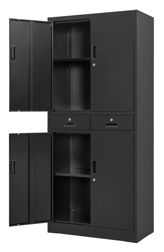 Wanfu Metal Storage Cabinet, 71" Locking Storage Cabinet with Adjustable Shelves and 2 Drawers, Steel Cabinets for Office, Garage, Home, School, Utility Room(Black)