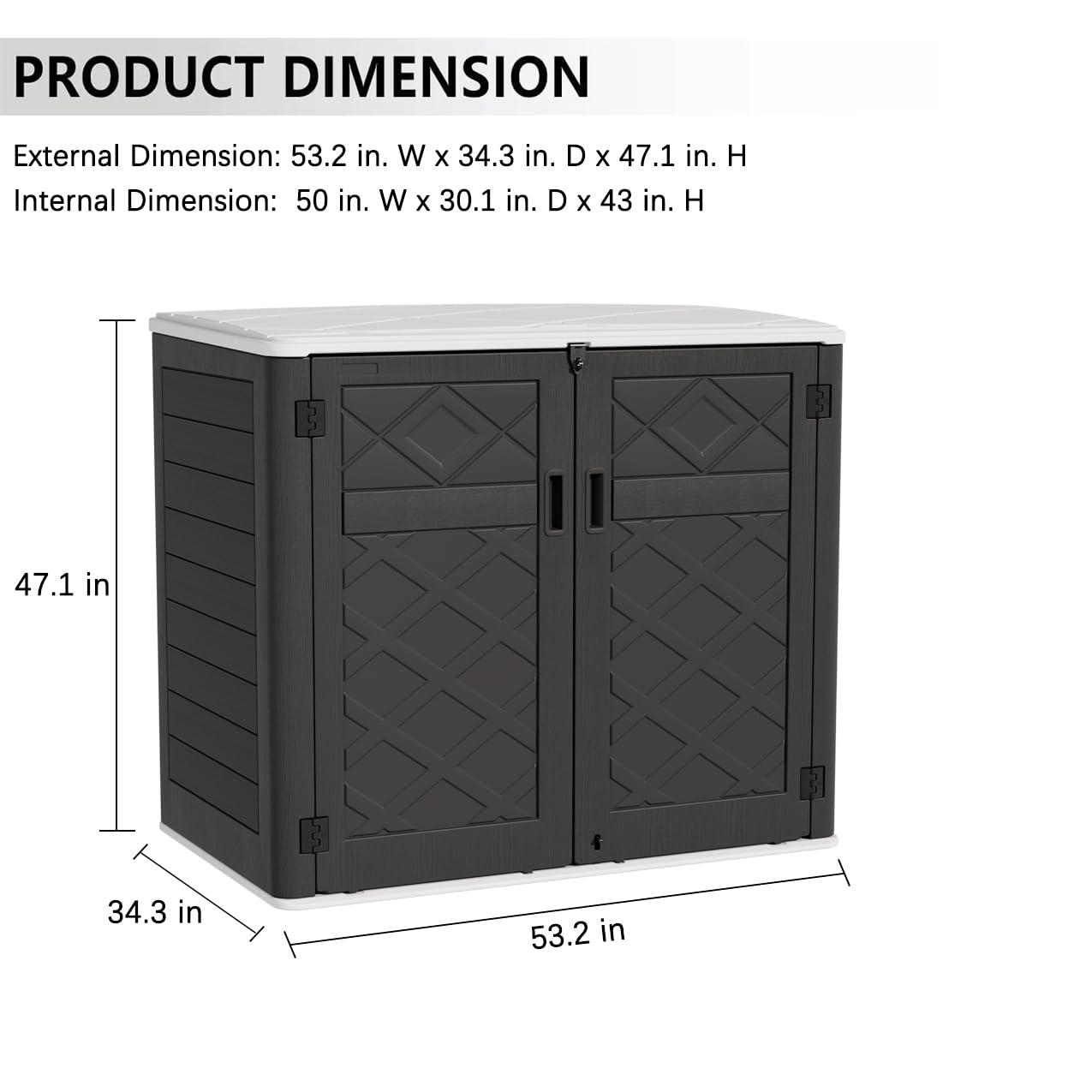 KINYING Larger Outdoor Storage Shed Weather Resistance, Resin Sheds & Outdoor Storage for Garden, Patios, Backyards, 48 Cu.Ft Tool Shed for Garbage Cans, Lawn Mower, Garden Tools,Black