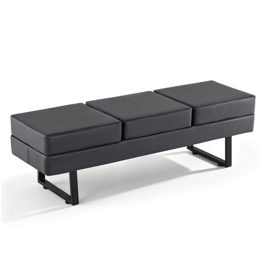 BarberPub Waiting Room Chairs, Heavy Duty Office Guest Reception Bench, Faux Leather Upholstered Lobby Chairs for Salon, Conference Room 7008 (Dark Grey)