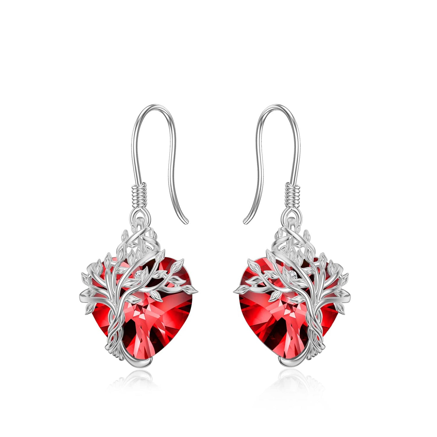 TOUPOP Heart Garnet Earrings Sterling Silver Tree of Life Earrings January Birthstone Jewelry Birthday Mothers Day Gifts for Women Mom Her
