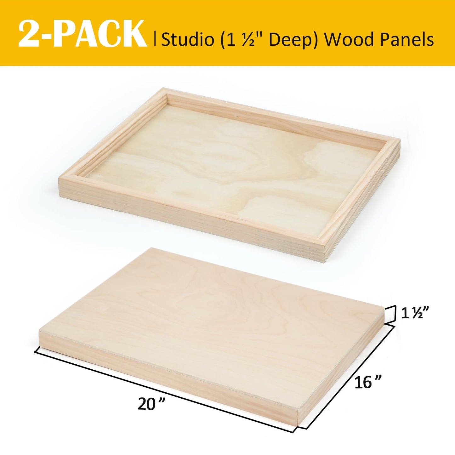 Falling in Art 2 Pack Unfinished Wooden Canvas Panels, 16x20 Gallery Birch Wood Panels Kit, 1 1/2" Deep Art Cradle Boards for Acrylic Painting, Pouring and Burning