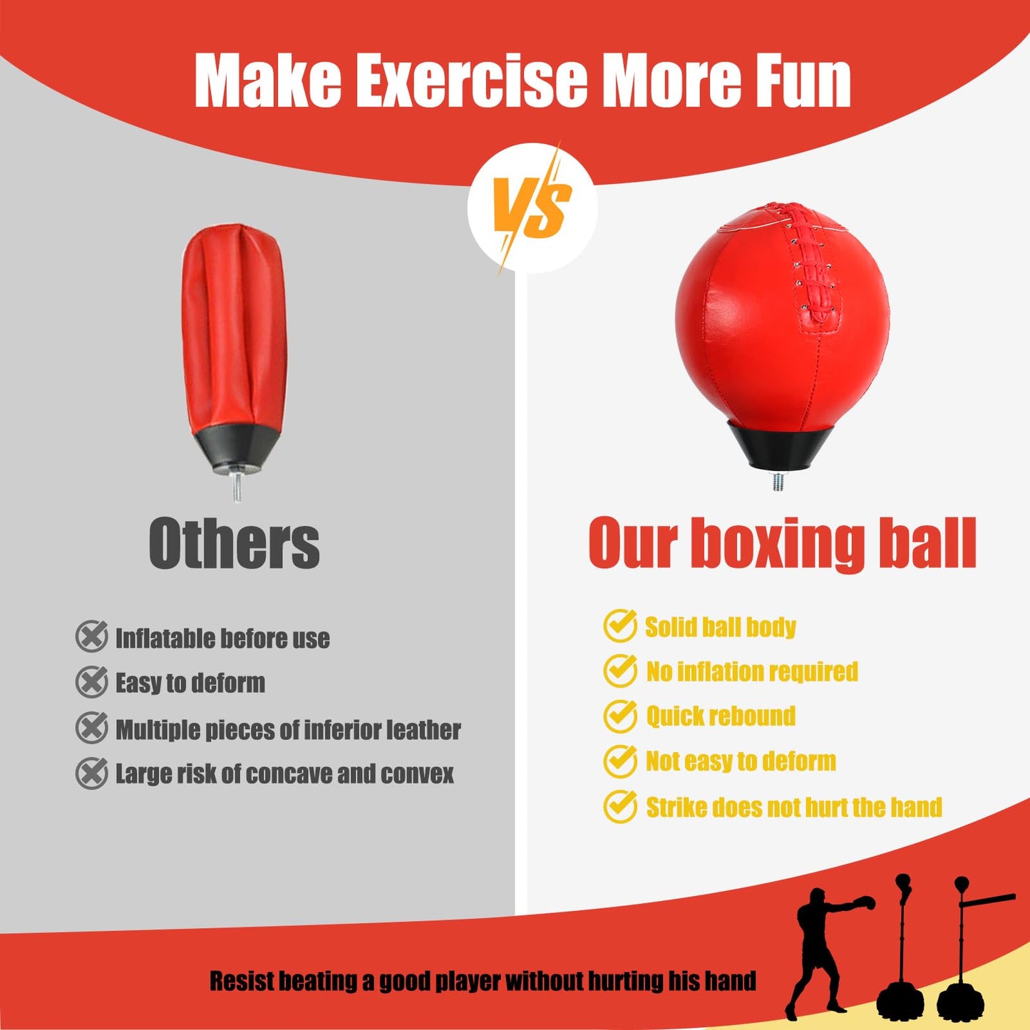 Solid Reflex Bag Boxing Speed 45-80in Trainer Punching Bag Spinning Bar Training Boxing Ball with Reflex Bar Free Standing Adjustable Height for Adult Youth Red
