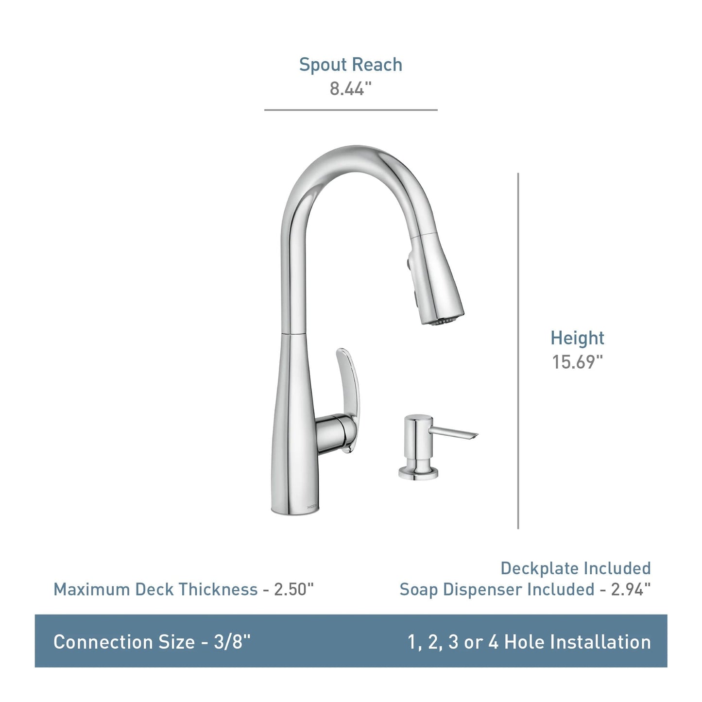 Moen Reyes Matte Black Pulldown Kitchen Faucet with Soap Dispenser and Power Boost, Transitional Kitchen Faucet, One-Handle High Arc, Easy Installation, 87932BL