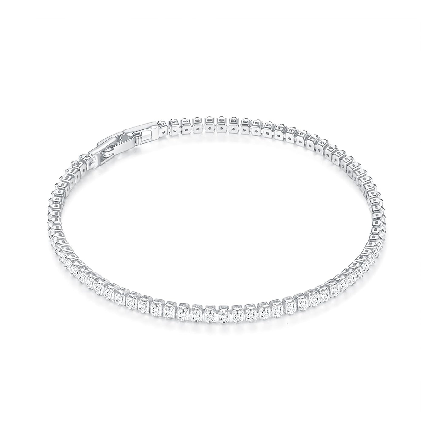 MINDDHA Tennis Bracelets| 2.5mm Cubic Zirconia Tennis Bracelets for Women | Silver Color | Princess-cut Square Shape| Size 7.5 Inch