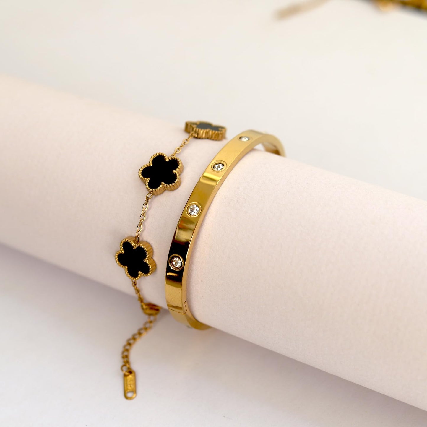 KARCCI Lucky Clover Bracelet and Friendship Love Bangle Bracelets Set for Women Girlfriend Cubic Zirconia Bracelet Set, Christmas Valentines Wedding Birthday Gifts