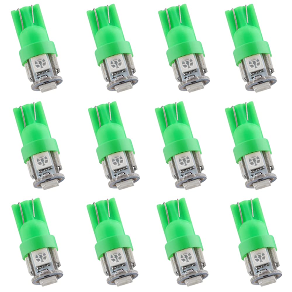BlyilyB 12-Pack Ice Blue Replacement Stock # 194 T10 168 2825 W5W 175 158 Bulb 5050 5 SMD LED Light 12V Car Interior Lighting For Map Dome Lamp Courtesy Trunk License Plate Dashboard Parking Lights