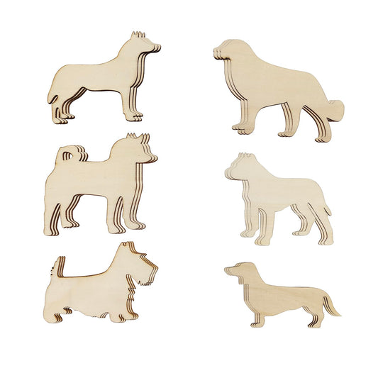 30 Pack Wooden Dog Puppy Paint Crafts - Unfinished Wooden Animal Hanging Ornaments DIY Dog Craft Gift Tags for Home Party Decoration