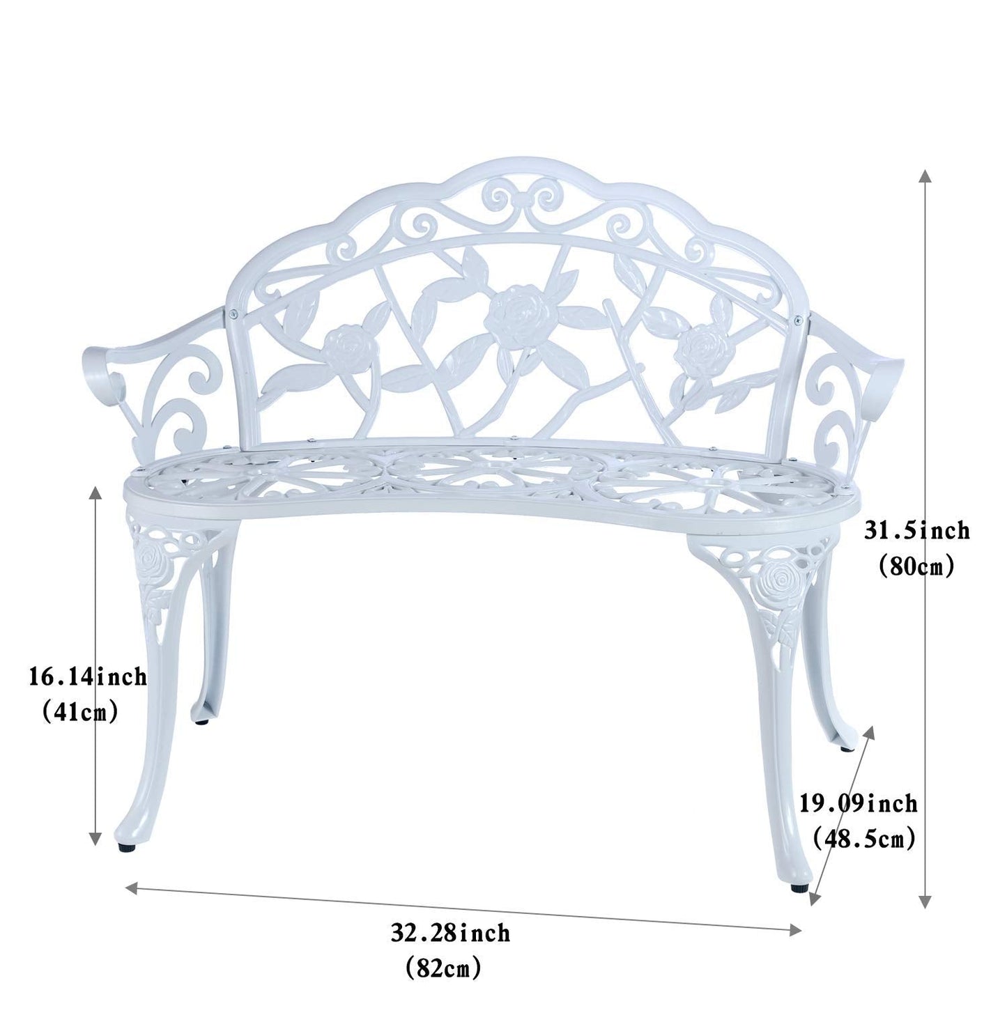 Patio Balcony Bench Double Seat, Anti-Rust Cast Aluminum Patio Garden Bench for Park Yard Outdoor Furniture White.1