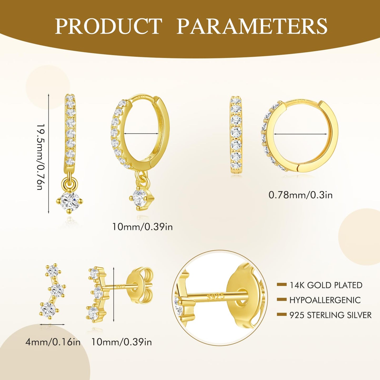 Small 14K Gold Huggie Hoop Earrings Set for Women, Dainty Gold Plated Cartilage Earring for Multiple Piercing, Hypoallergenic Dangle Earrings, Stud Earring Stacks for Women Jewelry Gifts