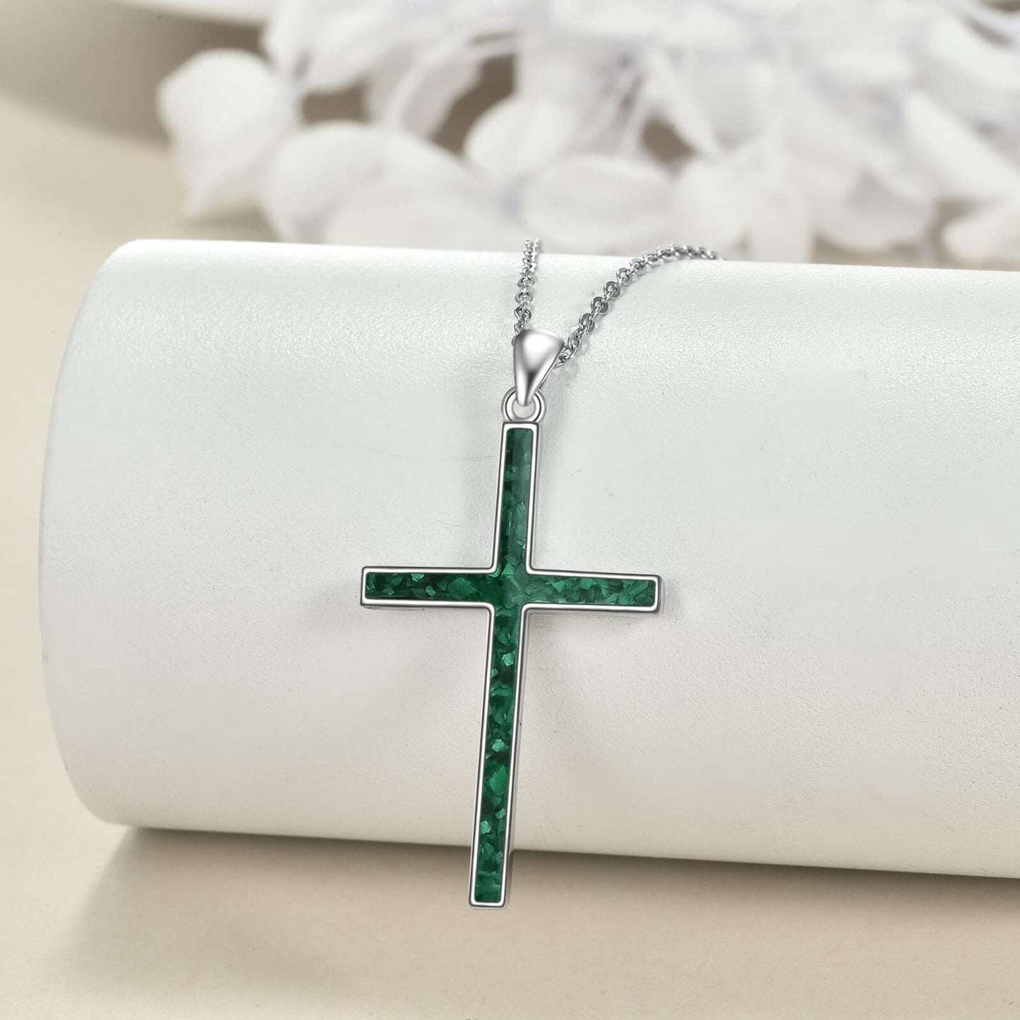 YFN Cross Necklace Sterling Silver Green Malachite Cross Pendant Religious Jewelry Gifts for Women Men