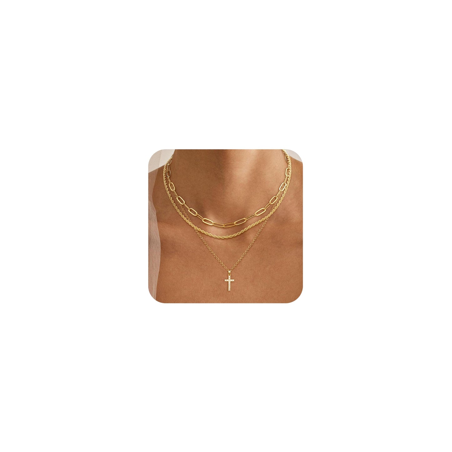 MFRYK Gold Necklaces for Women,14K Gold/Silver Plated Choker Layered Necklace Dainty Pearl Disc Cross Circle Heart Pendant Chain Stackable Necklaces, Multilayer Jewelry Set Gifts for Women