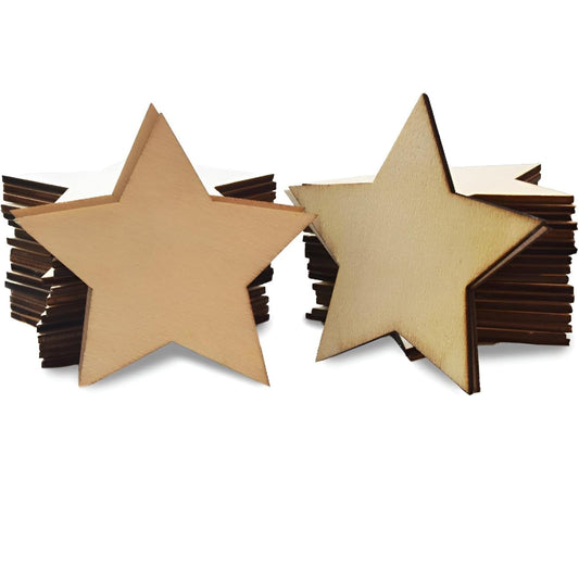 40 Pcs Unfinished Wood Stars 3 inch Wooden Stars Cutouts 0.1'' Thickness Blank Natural Wood Slices Wooden Cutout Tiles for Christmas DIY Crafts Paint Burning Engraving Carving Coaster Staining