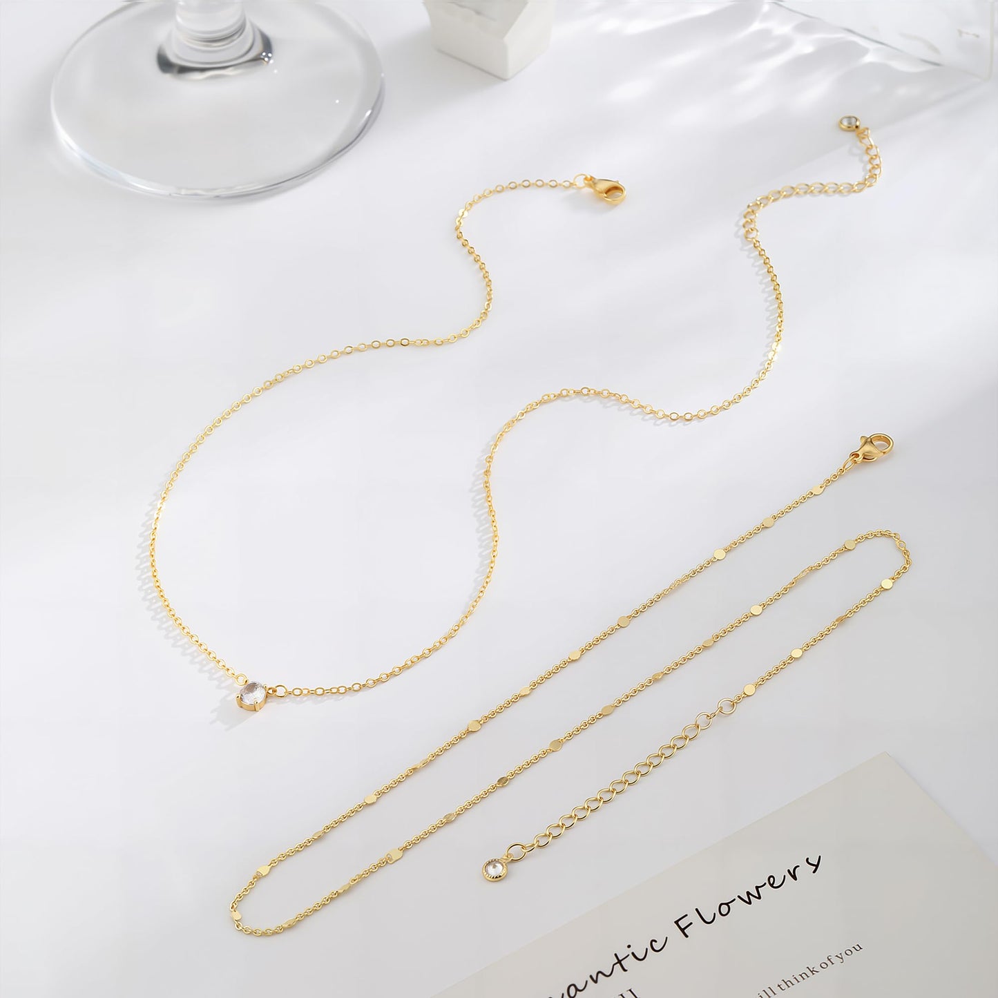 Hothrty Layered Gold/Silver Necklace for Women Dainty 14K Gold Plated CZ Pendant Necklace Choker Necklace for Women Gold Necklace Stack Diamond Simple Trendy Jewelry Set