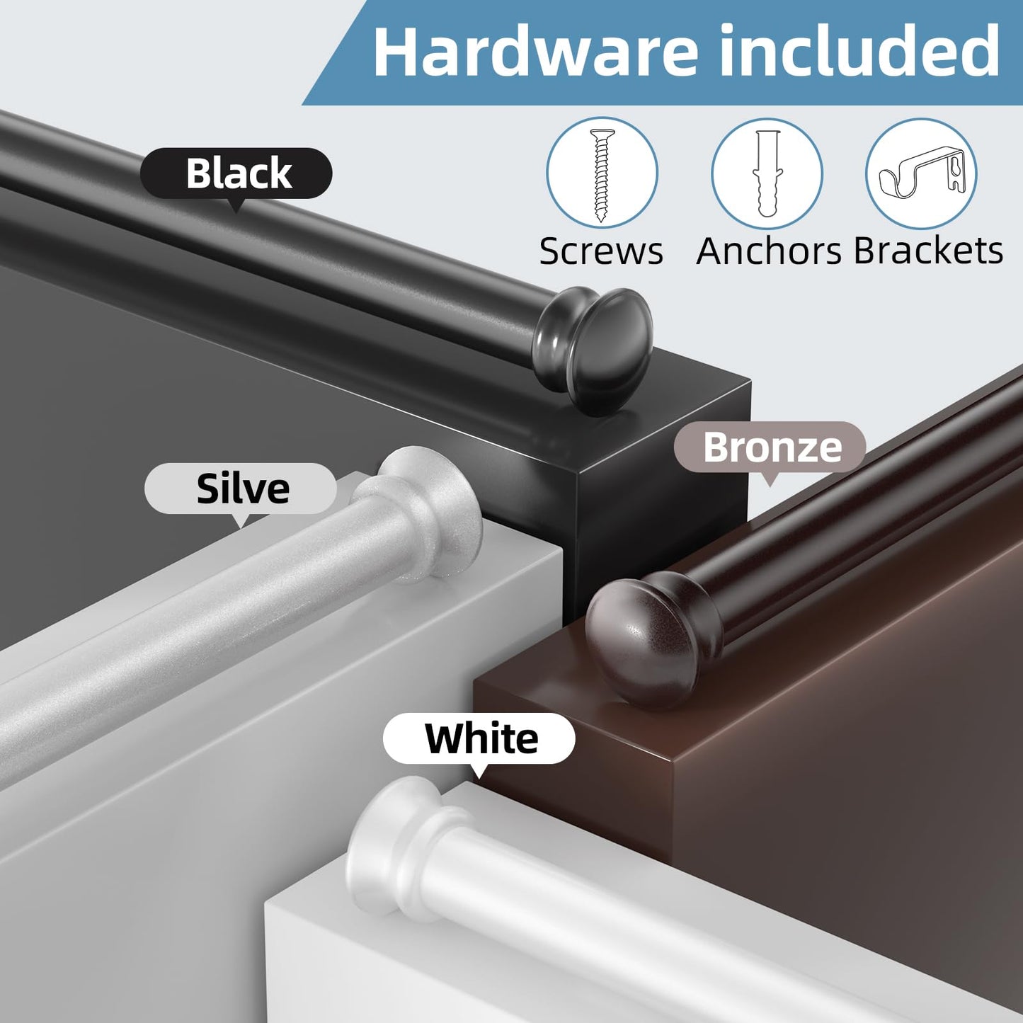 CorkLatta Bronze Curtain Rods for Windows 30 or 45 Inches with Brackets,Decorative 5/8 Inch Diameter Small Window Curtain Rod Set for Bedroom, Room Divider, Living Room, Kitchen, Bathroom