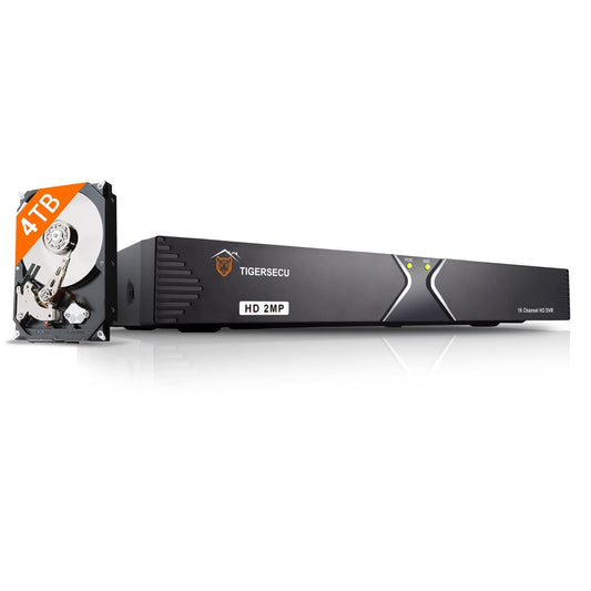TIGERSECU Super HD 1080P 16 Channel DVR Security Recorder with 4TB Hard Drive, Hybrid 6-in-1 CCTV DVR Recorder Compatible with 2MP and 5MP TVI, AHD, CVI, Analog, RS485 PTZ and IP Cameras