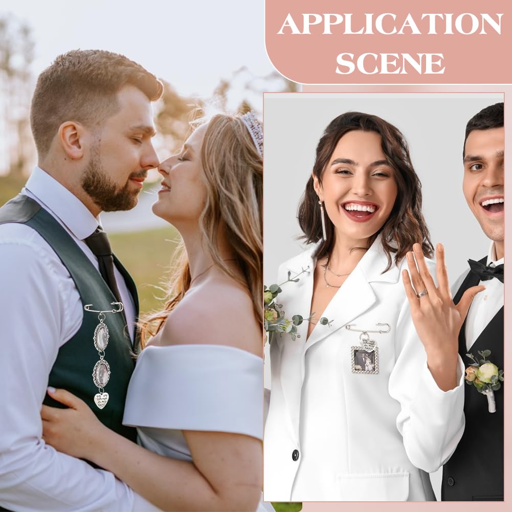 UNICRAFTALE 4 Sets 4 Styles Wedding Bouquet DIY Photo Charm Bouquet Memorial Bridal Charm Oval Round Pin Brooch Making Kit Heart Memorial Locket Cabochon Pendants for DIY Wedding Party Bridal Shower